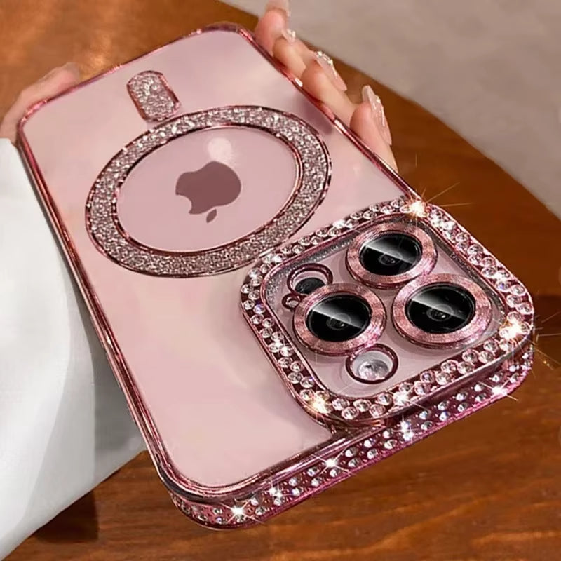 New Fashion Glitter Diamond Transparent Magnetic Case For iPhone