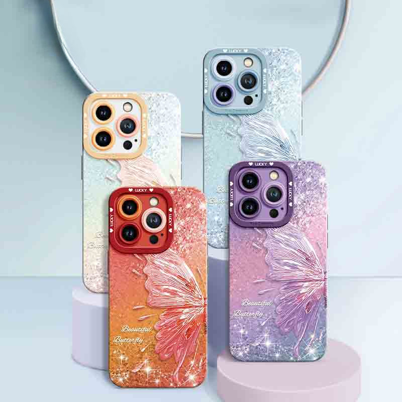 Pearlescent Butterfly Silicone Phone Case For iPhone