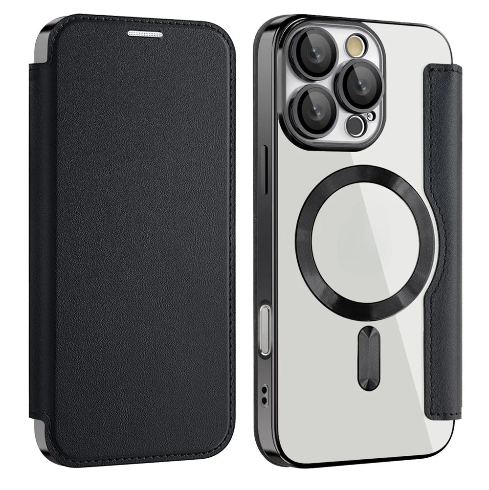 Luxury Transparent Flip Leather Wallet Magnetic Case For iPhone