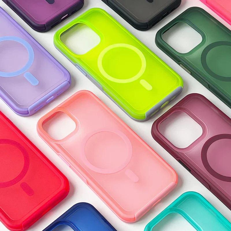 Magnetic Neon Color Matte Translucent Armor Shockproof Case For iPhone