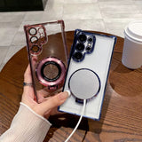 Luxury Magnetic Plating Stand Shockproof Clear Case For Samsung