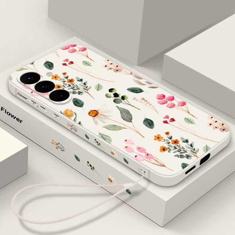 Luxury Flower Print Lanyard Silicone Case For Samsung Galaxy