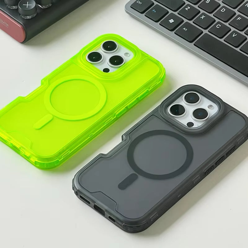 Magnetic Neon Color Matte Translucent Armor Shockproof Case For iPhone