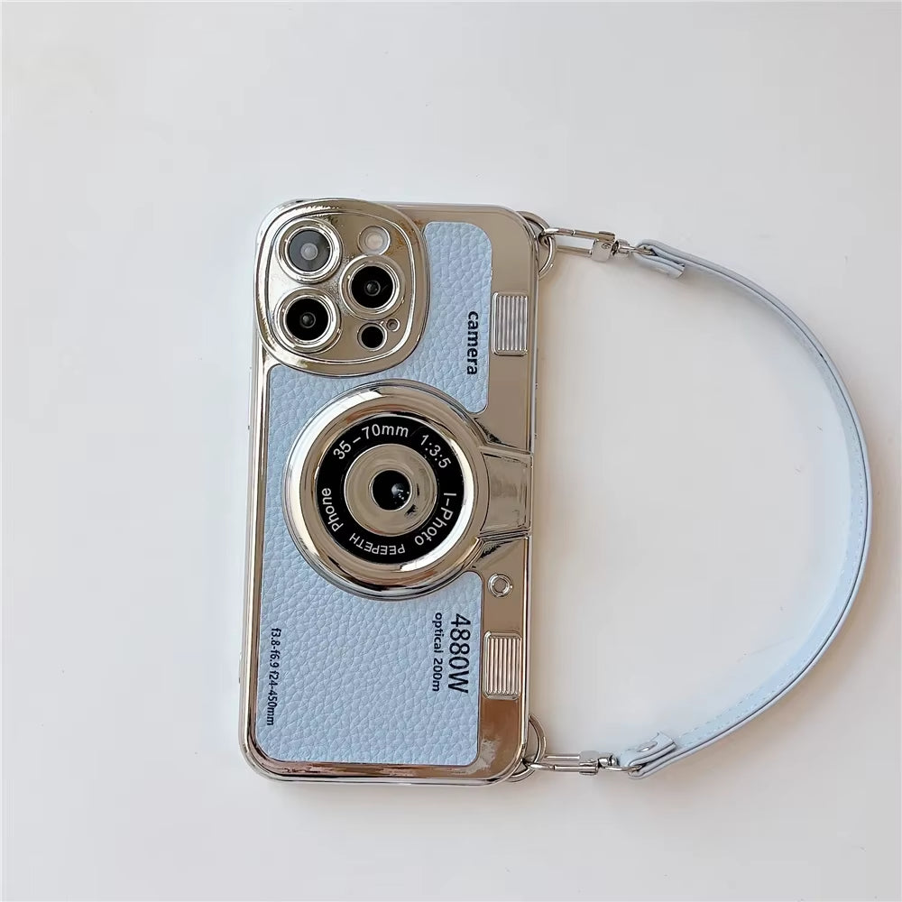 Luxury Retro Stereo Camera Hand with Lanyard Case For iPhone