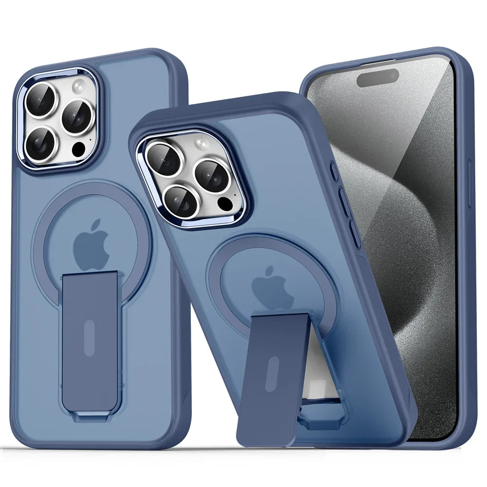 Folding Stand & Magnetic Matte Translucent Case For iPhone