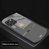 Deluxe oval maple leaf tempered glass phone case for iPhone