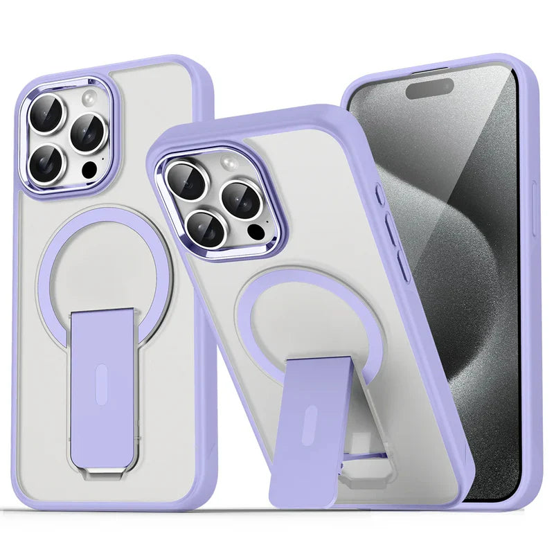 Folding Stand & Magnetic Matte Translucent Case For iPhone