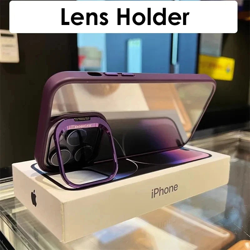 Metal Ring Glass Lens Film Transparent PC Case For IPhone