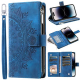 Embossed PU Leather Zipper Wallet Case for iPhone