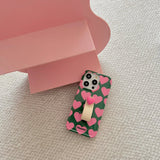 INS Chic Pink Hearts 3D Ring Strap Fashionable Phone Case for iPhone