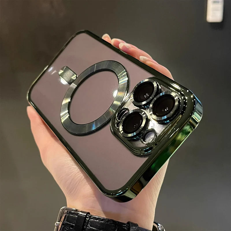 Luxury Magnetic Plating Clear Shockproof Silicone Case For iPhone