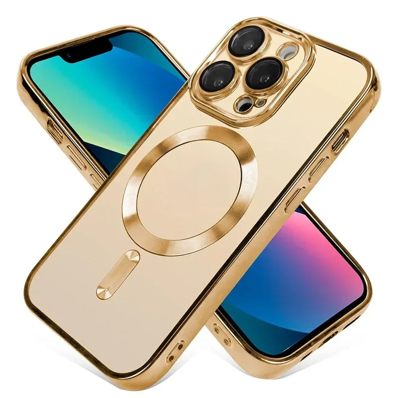 Clear Plating Lens Protection Wireless Charging Case For iphone