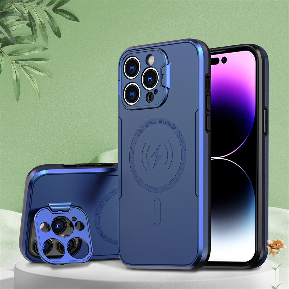 Lens Stand Holder Magnetic Case For iPhone