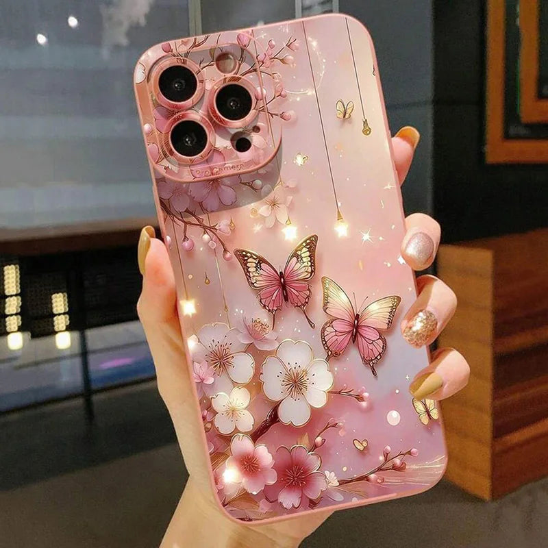 Butterfly & Floral Design Shockproof Case for iPhone