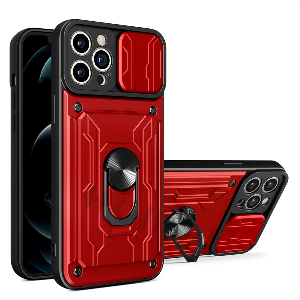 Slide Camera Card Slot Military Case For iPhone