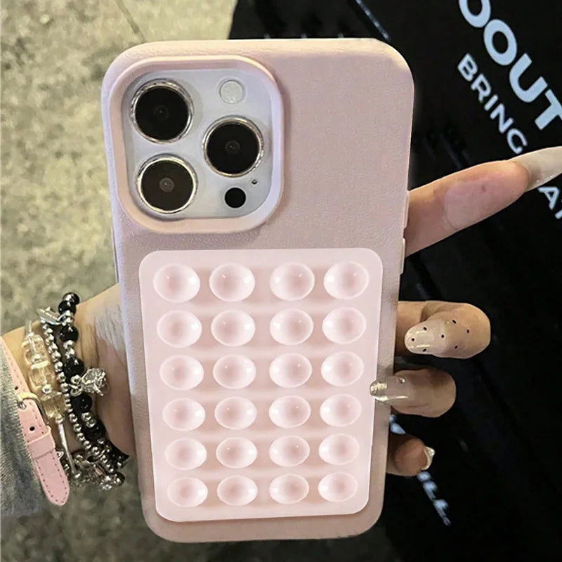 Luxury 3D Suction Cup Stand Litchi Case For iPhone