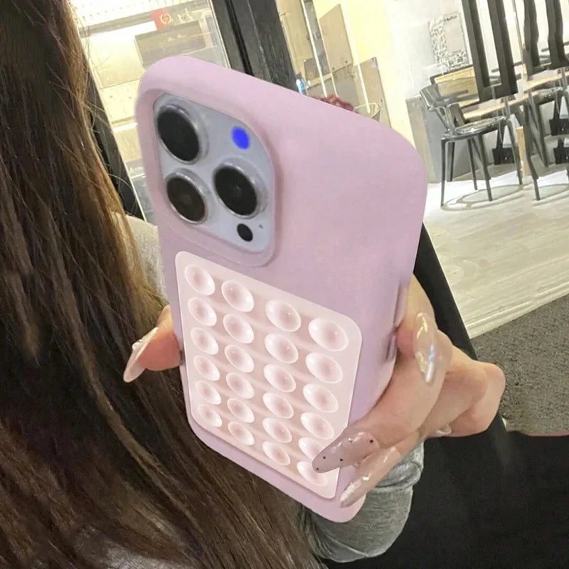 Luxury 3D Suction Cup Stand Litchi Case For iPhone