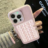 Luxury 3D Suction Cup Stand Litchi Case For iPhone