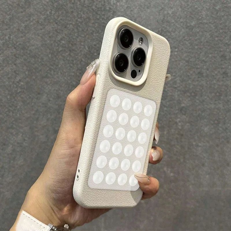 Luxury 3D Suction Cup Stand Litchi Case For iPhone