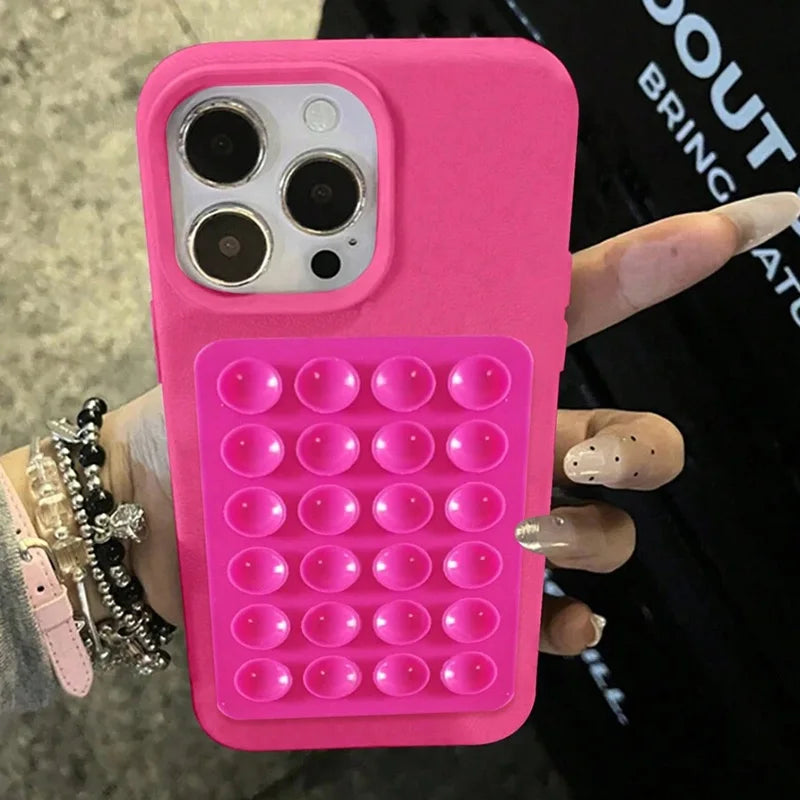 Luxury 3D Suction Cup Stand Litchi Case For iPhone