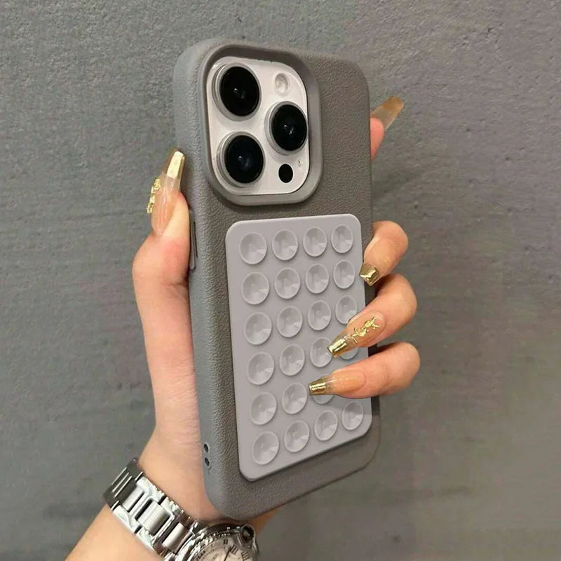 Luxury 3D Suction Cup Stand Litchi Case For iPhone