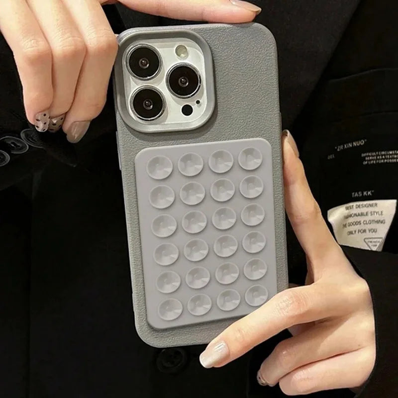 Luxury 3D Suction Cup Stand Litchi Case For iPhone