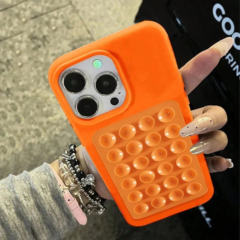 Luxury 3D Suction Cup Stand Litchi Case For iPhone