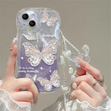 Butterfly Glitter Clear Lanyard Case For iPhone