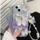 Butterfly Glitter Clear Lanyard Case For iPhone