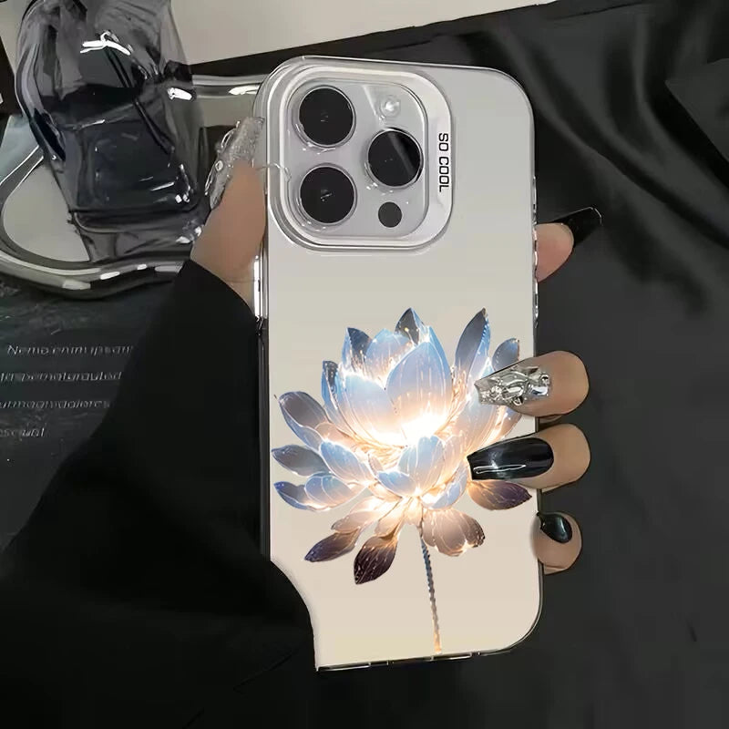 Lotus Flower Lens protect plating Case For iPhone