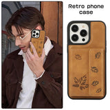 Luxury Maple Leaf Leather Wallet Card Case For iPhone