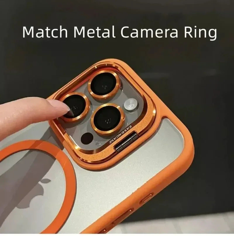 Glass Transparent Stand Metal Ring Case For iPhone