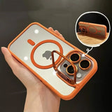 Glass Transparent Stand Metal Ring Case For iPhone