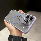 Glass Transparent Stand Metal Ring Case For iPhone