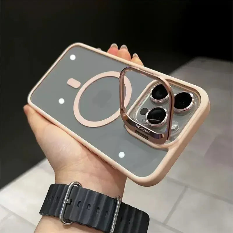 Glass Transparent Stand Metal Ring Case For iPhone