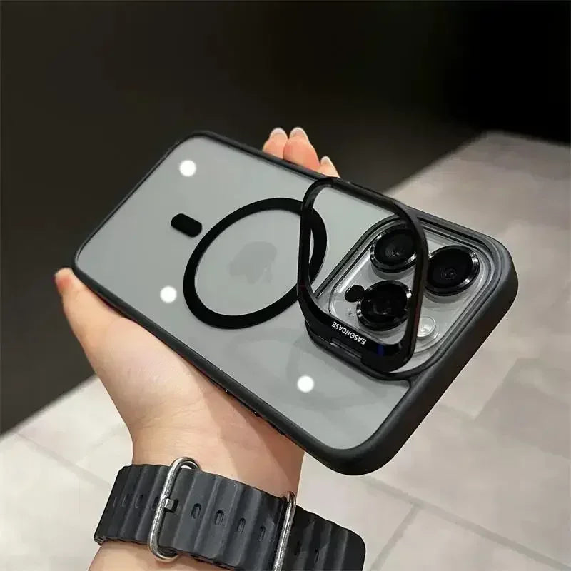 Glass Transparent Stand Metal Ring Case For iPhone