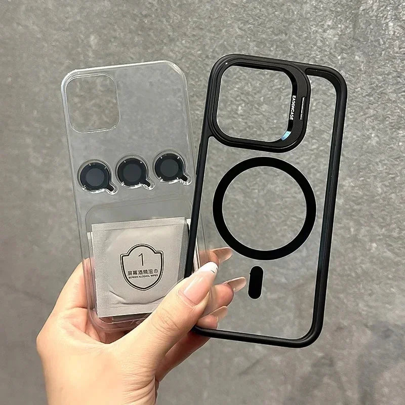 Glass Transparent Stand Metal Ring Case For iPhone