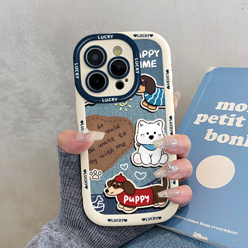 Denim-print dog pattern Case For iPhone