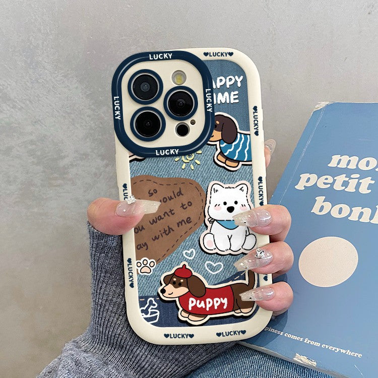 Denim-print dog pattern Case For iPhone