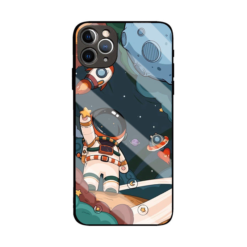 Glass Cute Space Astronaut Case For iPhone