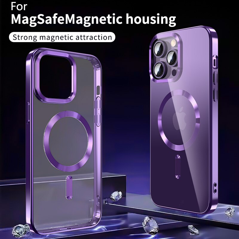 Transparent Square Plating Magnetic Case for iPhone