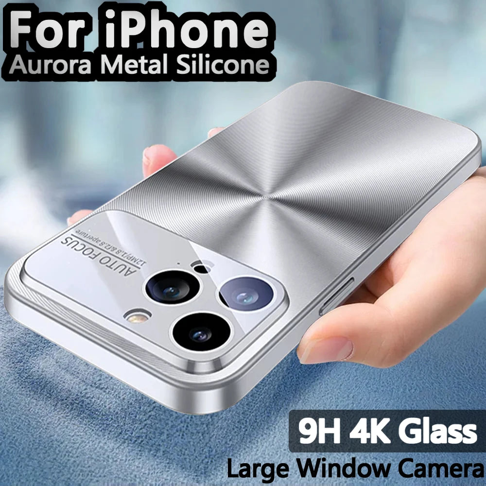 Glass Large Window Metal Case For iPhone