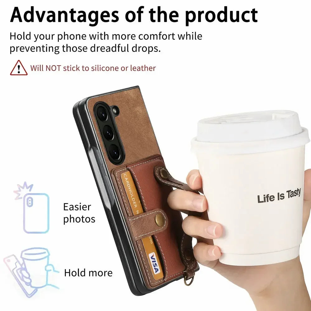 Wristband Lanyard Card Slot Leather Wallet Case for Samsung Z Fold