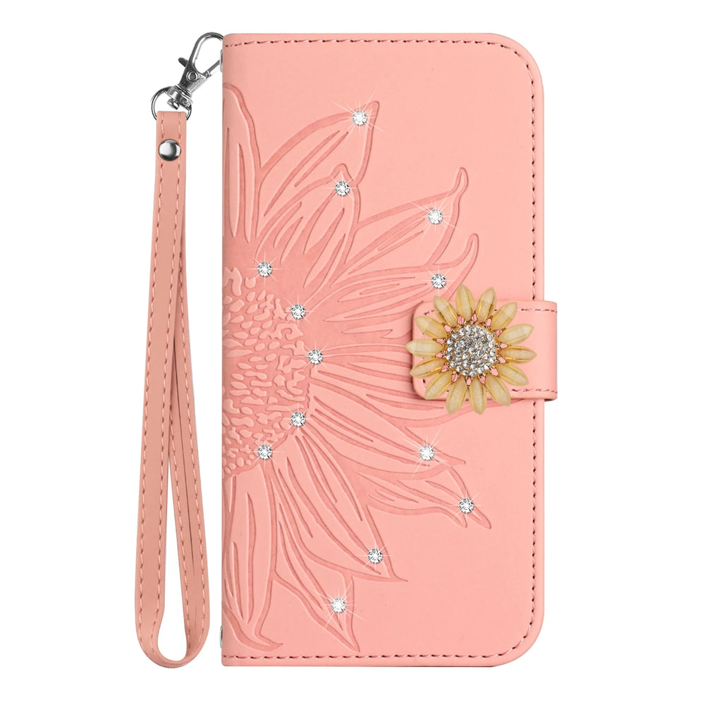 Glitter Sunflower Leather Wallet Flip Case for Samsung