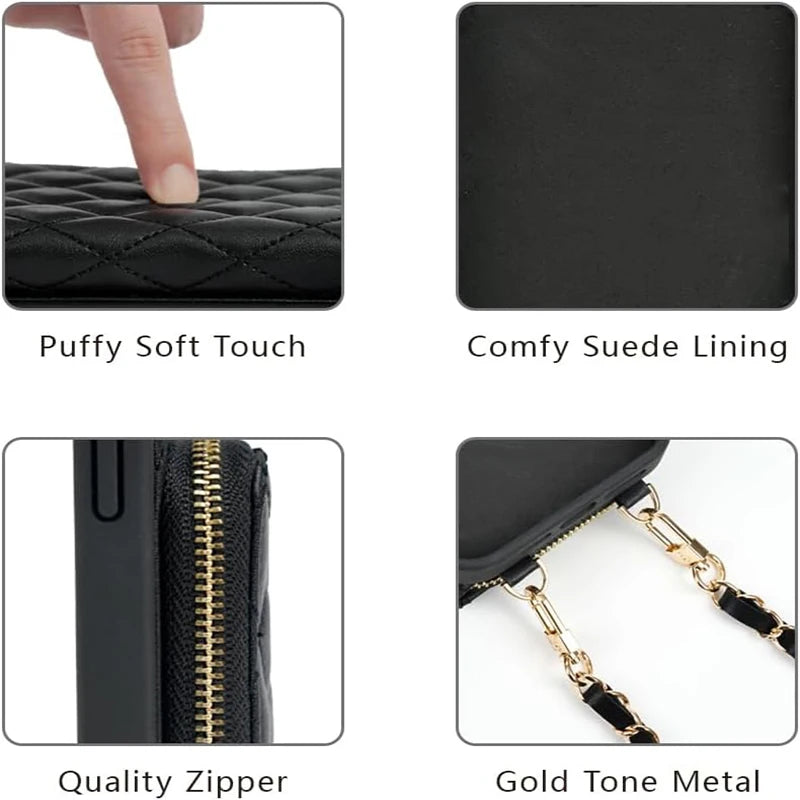 Diamond embroidery thread crossbody chain card bag case for iPhone