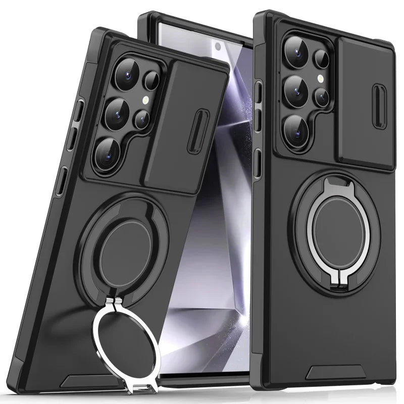 Armor Magnetic Bracket Case Slide Camera Protection Shockproof Cover for Samsung