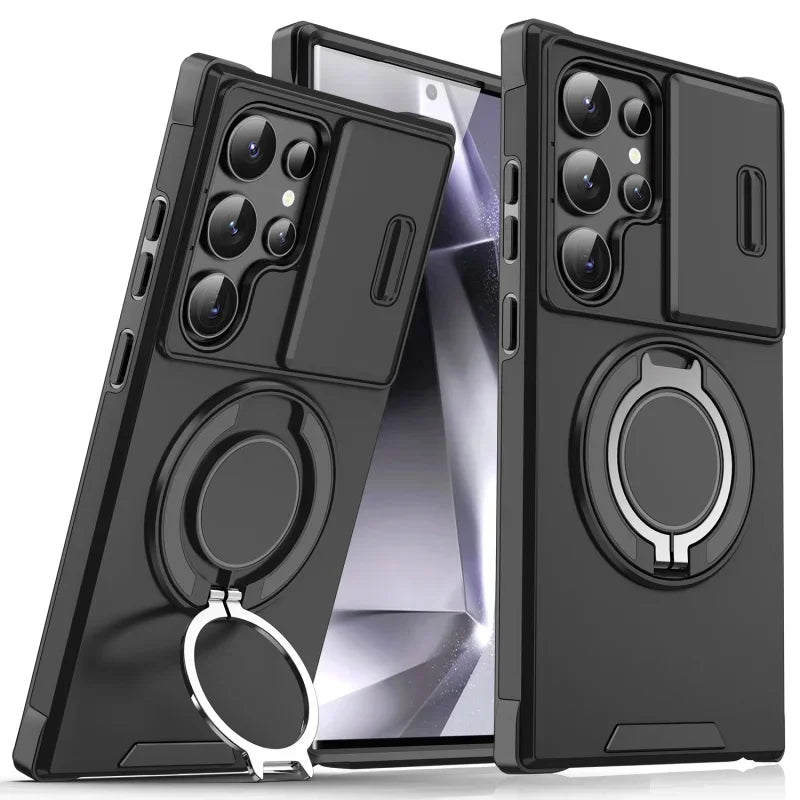 Armor Magnetic Bracket Case Slide Camera Protection Shockproof Cover for Samsung