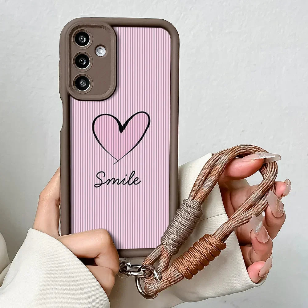 Love Heart Wrist Chain Lanyard Phone Case for Samsung