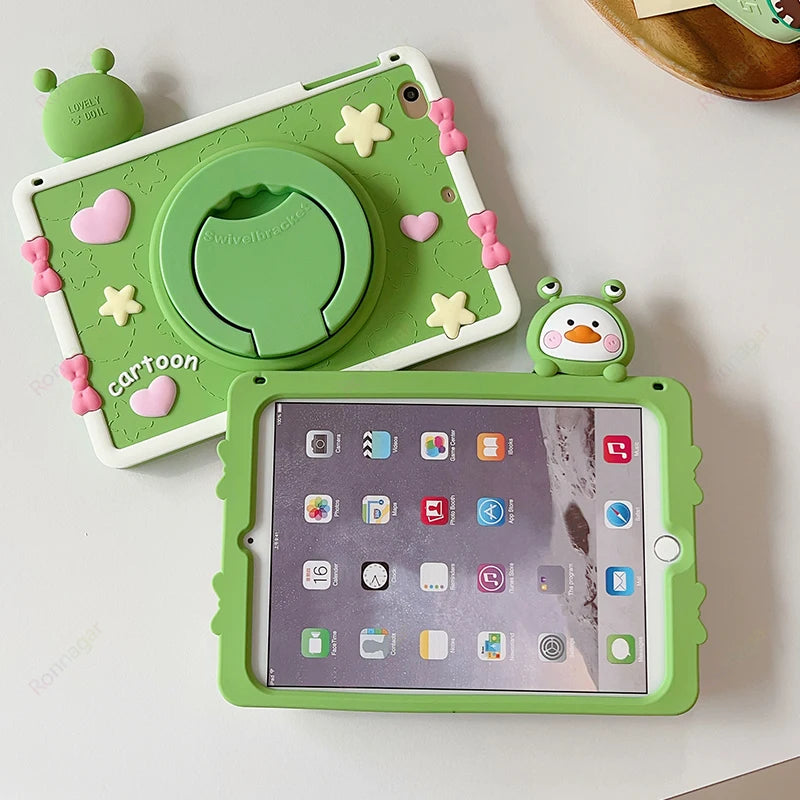 Cartoon Horse Silicone swivel bracket Case For iPad
