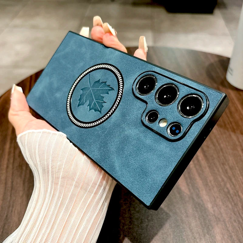 Retro Magsafe Magnetic Leather Case For Samsung Galaxy